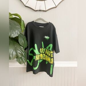 Zara Boys Black Green Graffiti Graphic T-Shirt Size 9-10 years Short Sleeve